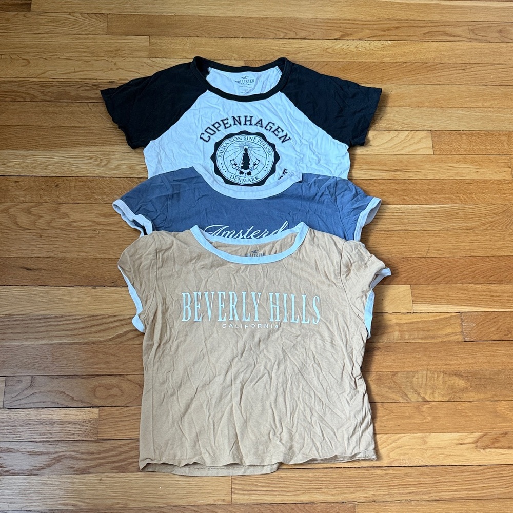 Hollister Graphic Tees - Black, Blue, Tan
